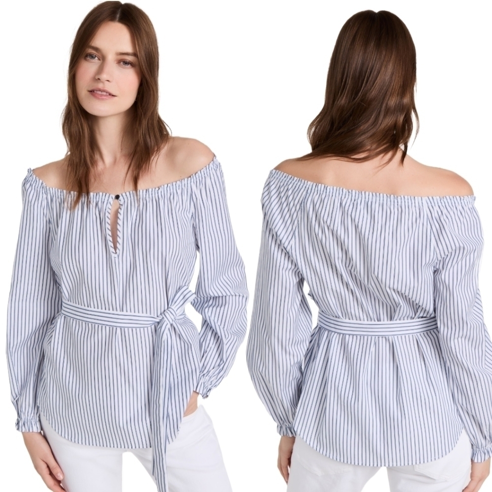 Rag & Bone NEW Sierra Off-Shoulder Striped Top Large NWOT Blue White Bohochic